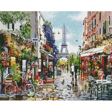 Pictură mozaic cu diamante  MagicArt - Paris de primăvară, 40 x 50 cm, cu mărgele rotunde