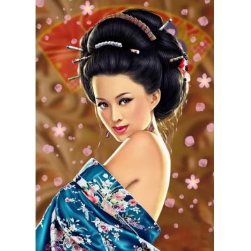 Pictură mozaic cu diamante  MagicArt: Premium -Fată japoneză drăguță, 30 x 40 cm, cu mărgele rotunde + AB