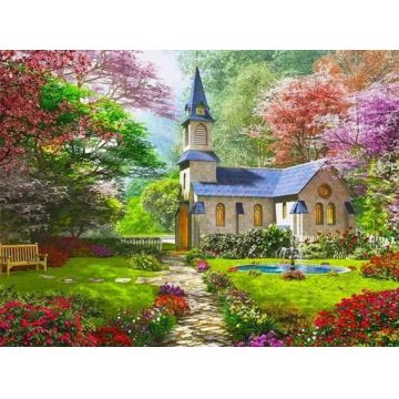 Pictură mozaic cu diamante  MagicArt: Premium - Grădina înflorită, 30 x 40 cm, cu mărgele rotunde + AB