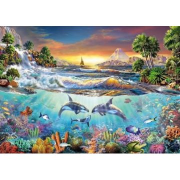 Pictură mozaic cu diamante  MagicArt: Premium -  Paradis marin, 30 x 40 cm, cu mărgele rotunde + AB