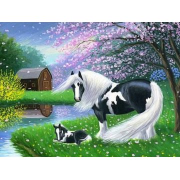 Pictură mozaic cu diamante  MagicArt: Premium - Ponei de zână, 20 х 30 cm,cu mărgele rotunde + AB