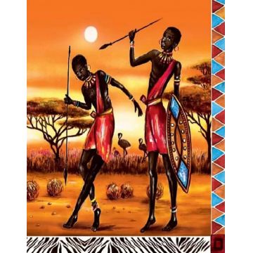 Pictură mozaic cu diamante  MagicArt: Premium - Războinici africani, 30 x 40 cm, cu mărgele rotunde + AB