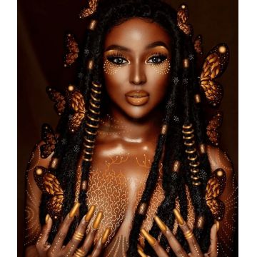 Pictură mozaic cu diamante  MagicArt - Zeiță africană, 40 x 50 cm, mărgele rotunde + AB