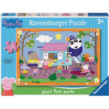 Puzzle de podea Ravensburger din  24 piese - Peppa și prietenii ei joacă club