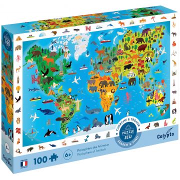 Puzzle educațional Djeco - Animale sălbatice, 100 piese