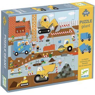 Puzzle educativ cu piese mobile Djeco - Utilaje de construcții, 17 piese