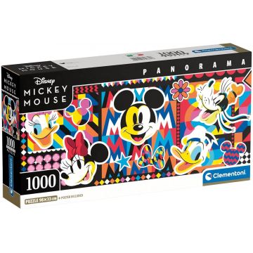 Puzzle panoramic Clementoni din 1000 piese - Mickey Mouse și prietenii