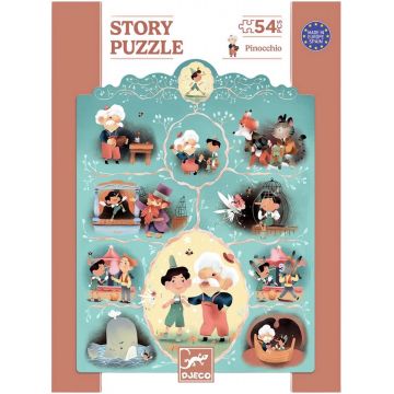 Puzzle pentru copii Djeco Story Puzzle - Pinocchio, 54 piese
