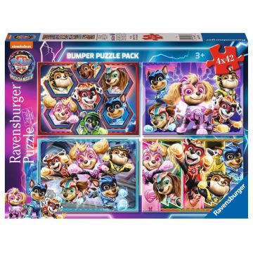 Puzzle pentru copii Ravensburger din  4 x 42 piese - Paw Patrol:Super film