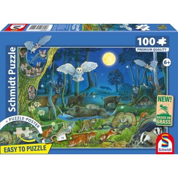 Puzzle pentru copii Schmidt din 100 piese - Animale în pădurea de noapte
