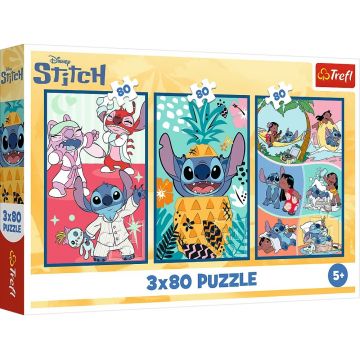 Puzzle pentru copii Trefl din 3 x 80 piese - Lumea lui Stitch