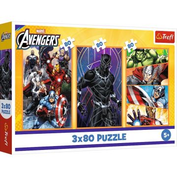 Puzzle pentru copii Trefl din 3 x 80 piese - Marvel: Zile pline de acțiune