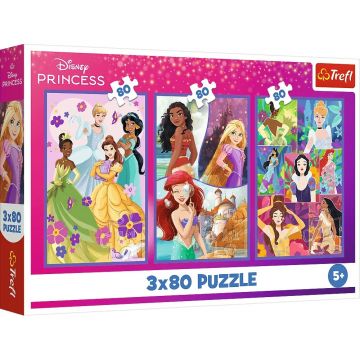 Puzzle pentru copii Trefl din 3 x 80 piese - Prințese Disney