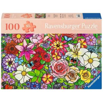 Puzzle Ravensburger din  100 XL piese - Florile lui Tiffany