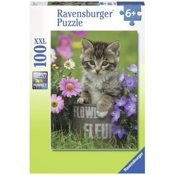 Puzzle Ravensburger din 100 XXL piese - Pisicuță printre flori