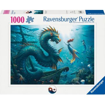 Puzzle Ravensburger din 1000 piese - Adâncimi magice: Dragon, sirenă și țestoasele