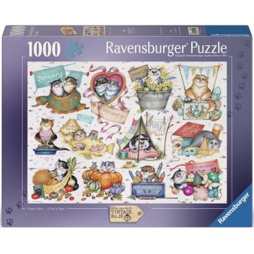 Puzzle Ravensburger din 1000 piese - Crazy Cats: Calendarul pisicilor