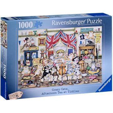Puzzle Ravensburger din 1000 piese - Crazy Cats: Ceai de după-amiază la Tiddles