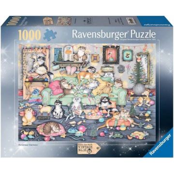 Puzzle Ravensburger din   1000 piese - Crazy Cats: Distrugătorii de Crăciun