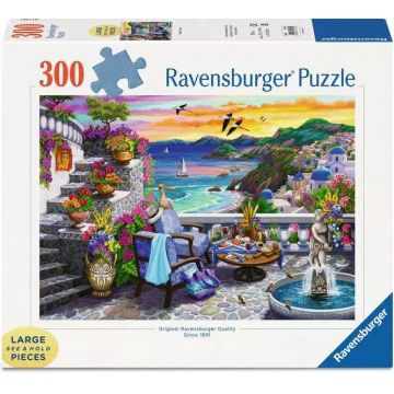 Puzzle Ravensburger din 300 XXL piese - Apus de soare în Santorini