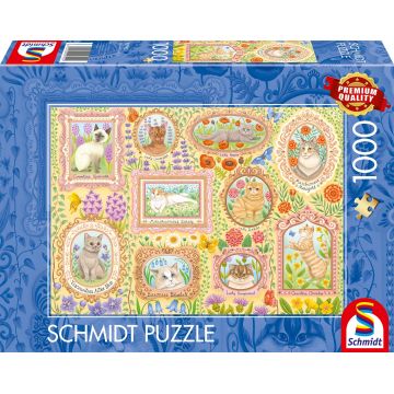 Puzzle Schmidt din 1000 piese - Pisici nobile printre flori