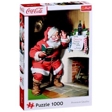 Puzzle Trefl din 1000 piese - Coca-Cola: Moș Crăciun lângă șemineu