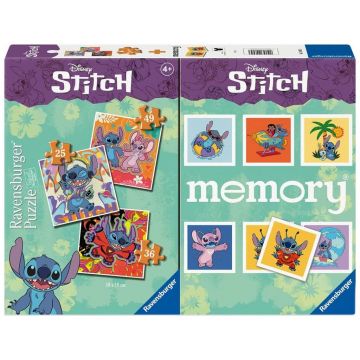 Set de 3 puzzle-uri și joc de memorie Ravensburger - Stitch