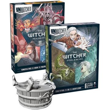 Set de jocuri de societate Unmatched: The Witcher Realms Fall și Steel and Silver cu miniatură