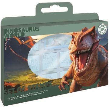 Set de ștampile Multiprint Dinosaurs World - 7 buc.,cu 3 carioci
