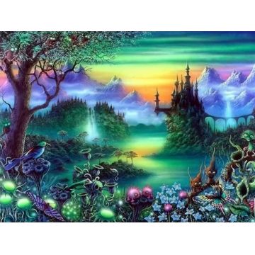 Tapiserie cu diamante  MagicArt Premum  - Regatul Magic, 30 x 40 cm, cu mărgele rotunde + AB