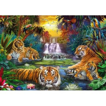 Tapiserie cu diamante  MagicArt - Regatul Tigrilor, 40 x 50 cm, cu mărgele rotunde