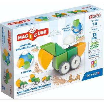 Constructor magnetic Geomag - Magicube, 13 piese, cu roți
