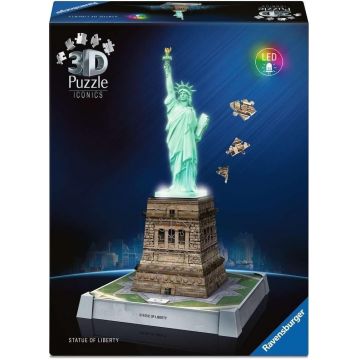 Puzzle 3D Ravensburger din 108 piese - Statuia Libertății cu lumini