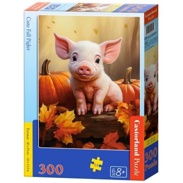 Puzzle Castorland din 300 piese - Drăguț purcel de toamnă