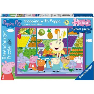 Puzzle de podea pentru copii Ravensburger din  16 piese - La piață cu Peppa Pig