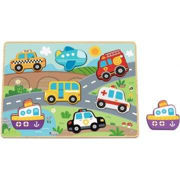 Puzzle din lemn pentru copii Hi Pando din 7 piese - Vehicule