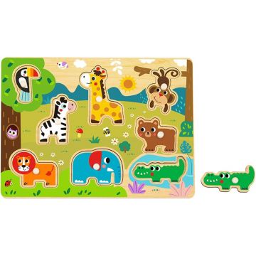 Puzzle din lemn pentru copii Hi Pando din 8 piese - Animale sălbatice