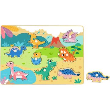 Puzzle din lemn pentru copii Hi Pando din 8 piese - Dinozauri