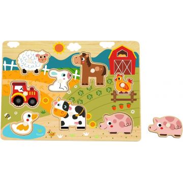 Puzzle din lemn pentru copii Hi Pando din 8 piese - Fermă