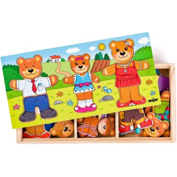 Puzzle din lemn pentru copii Woody din 54 piese - Îmbrăcați urșii
