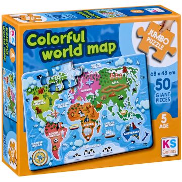 Puzzle KS Games din 50 XXL piese- Harta colorată a lumii