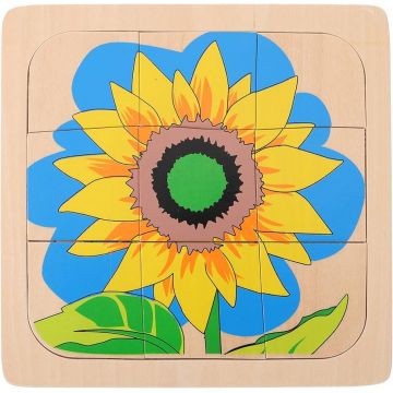 Puzzle Montessori din lemn multistrat Smart Baby - Floarea-soarelui, 20 piese