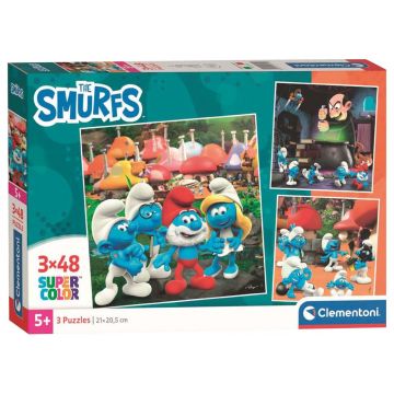 Puzzle pentru copii Clementoni din 3 x 48 piese - Ștrumfii