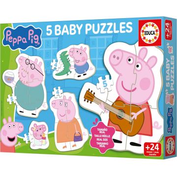 Puzzle pentru copii  Educa 5 in  1 - Familia Peppei Pig