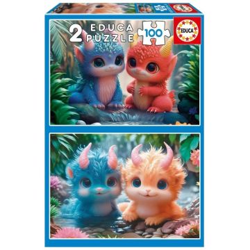 Puzzle pentru copii Educa din 2 x 100 piese - Monștri drăguți
