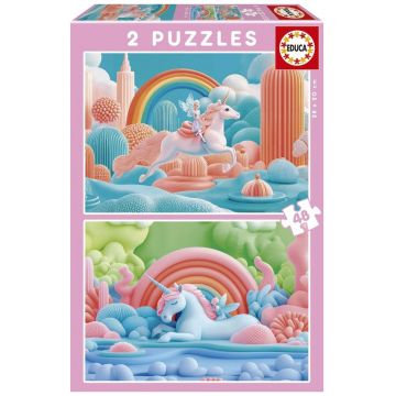 Puzzle pentru copii Educa din 2 x 48 piese - Unicorni magici
