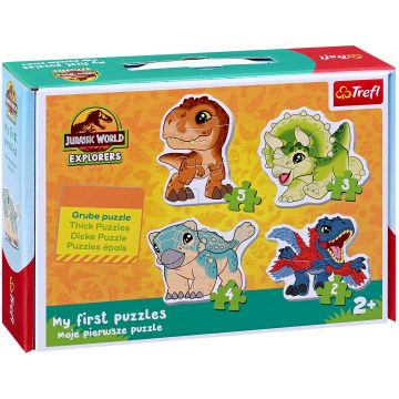 Puzzle pentru copii în valiză Trefl 4 în 1 - Dinozauri drăguți