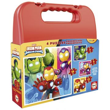 Puzzle pentru copii într-o valiză  Educa 4 in  1 - Omul de Fier și prietenii săi
