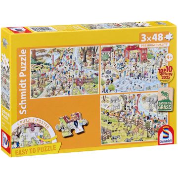 Puzzle pentru copii Schmidt din 3 x 48 piese - Distracție la grădina zoologică