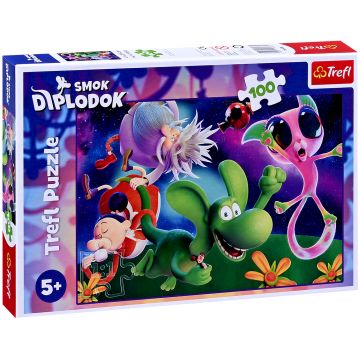 Puzzle Trefl din 100 piese - Micul dinozaur Diplodocus și prietenii săi